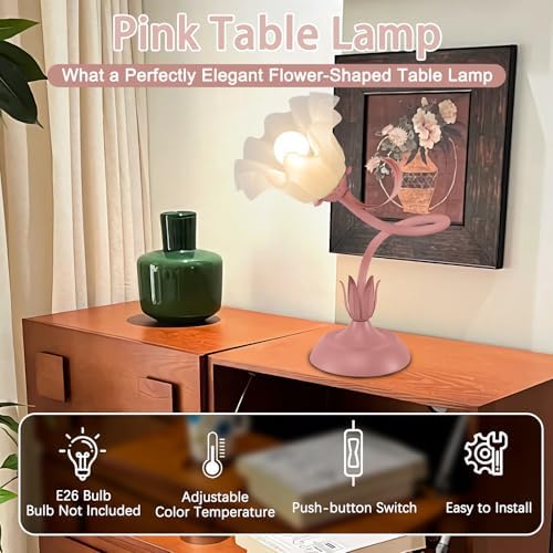 Women Bedside Table Lamps for Bedroom, Cute Flower Desk Lamp with Adjustable Flexible Gooseneck, 3 Color Temperatures Nightstand Lamp with E26 LED Bulbs, Floral Lamp for Living Room, Office,Reading - Image 5
