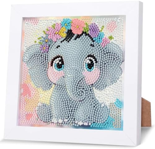 GHHKUD Elephant Diamond Art Painting Kits for Adults with Frame, Diamond Art Animals Crafts for Ages 4-6-8-12, Easy to DIY Gem Painting Gifts Home Wall Decor 15x15cm (Beautiful Packages) by GHHKUD