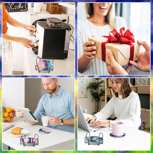 UPINS 8 Pcs Diamond Art Painting Coasters with Holder,Landscape DIY Diamond Art Paintings Coaster Kits Drink Coasters for Birthday Presents Beginners Craft Supplies Adults - Image 7