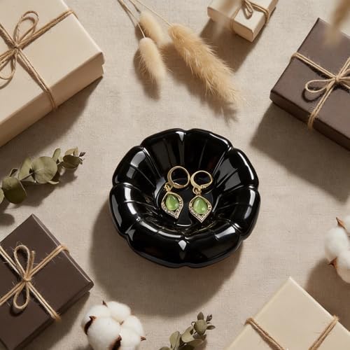 Ceramic Jewelry Tray,Nightstand Ring Holder Dish& Bathroom Jewlery Plate Bowl,Small Trinket Dish Tray for Friends, Mother, Sister(Black-A) - Image 2