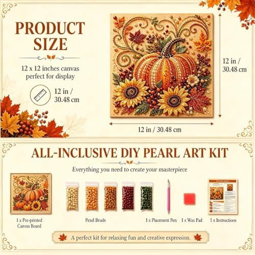 Autumn Pearl Painting Kit,Cute 5D Pumpkin Pearl Painting Crafts for Adults DIY,Fall Pearl Diamond Art Kit for Ideal Halloween Home Wall Decor, Perfect Spooky Crafts Gift for Adult - Image 4