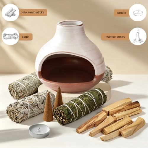 JOYWING Palo Santo Holder Handmade Ceramic Incense Burner for Sage Bundles and Incense Cones Meditation Accessories for Mindfulness Yoga Home Decor Spiritual Gifts(Half Earth) - Image 5
