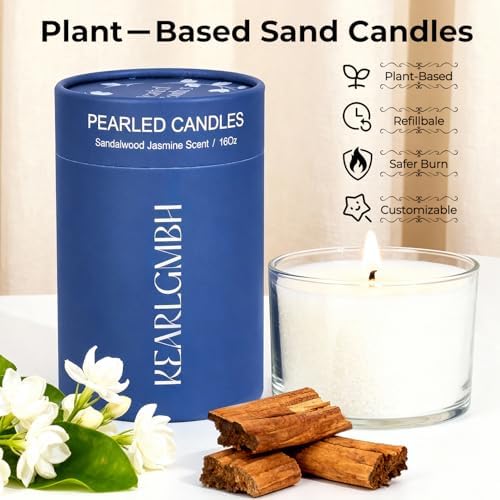 Sand Candle Making Kit - 1 lb Pearled Candle Sand and Wicks, Sand Wax Beads with Jasmine Sandalwood Scent, Lidded Large Glass Jar, 100-Hour Burn, Candles Making Christmas Gift for Adults & Beginners - Image 3