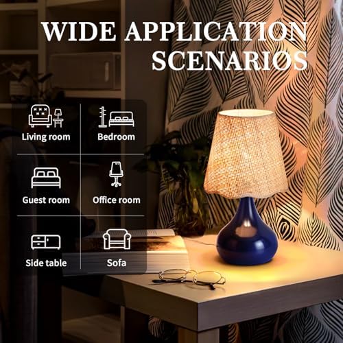 Ziqqeelam Navy Blue Small Table Lamp Touch Control, Farmhouse Bedside Lamps for Nightstand, Vintage Small Table Lamps for Small Spaces for Bedroom, Kitchen Counter, End of Table, Office - Image 3