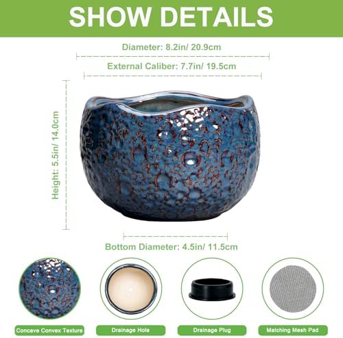 8 Inch Plant Pot, Ceramic Planter for Indoor Plants, Retro Blue - Image 2