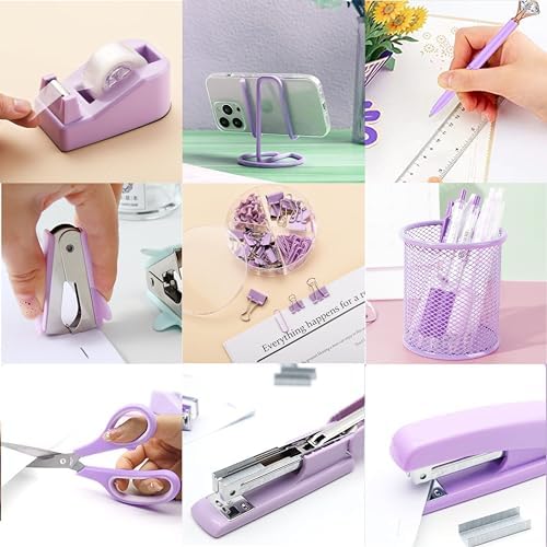 Purple Office Supplies - Purple Desk Accessories: Stapler, Staple Remover, Tape and Pen Holders, Ballpoint Pens, Scissors, Binder Clips, 1000 Staples, Phone and Ruler, Transparent Glue, Notes - Image 5