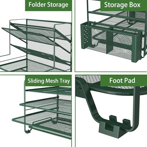 Simple Trending 7 Tier Desk File Organizer, Letter Tray Paper Organizer with Pen Holder and Metal Hanging Basket, Green - Image 4