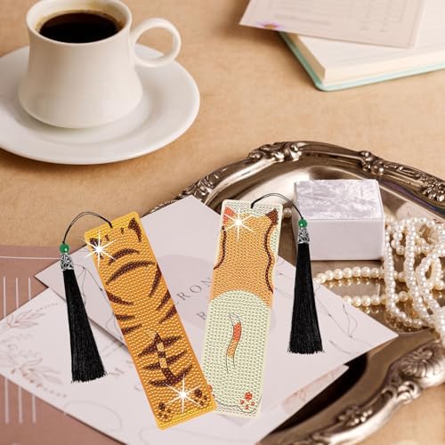 8PCS Diamond Painting Art Bookmarks,Cute Acrylic Bookmarks Crafts Kits Gifts with Pendants for Adult Women Book Lovers (cat2) - Image 6