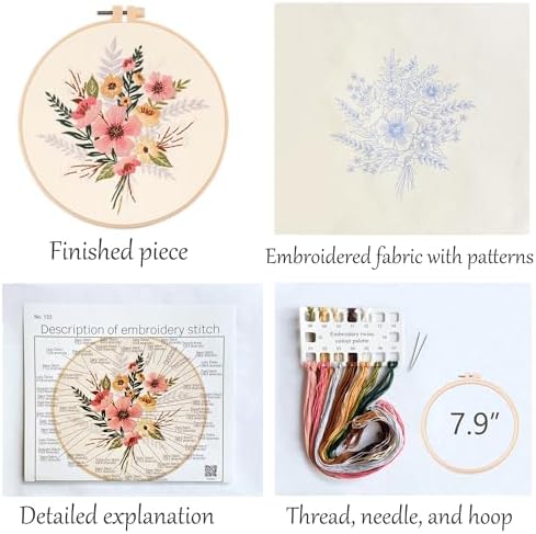 Silentsea Embroidery Kit, Floral and Nature Designs, with Hoops, Needlework Pattern Set (Flower) - Image 2