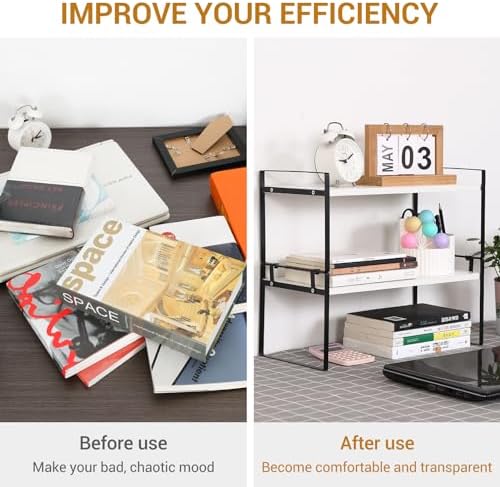 YGYQZ Desk Shelf Organizer, 2-Tier Desktop Bookshelf, Black & White - Image 4
