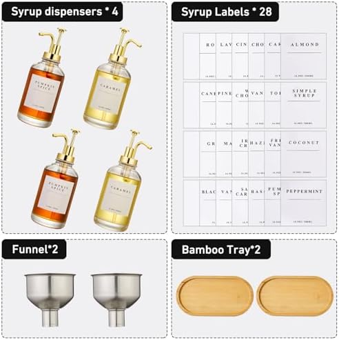 Coffee Syrup Dispenser for Coffee Bar with Gold Upgraded Pump, 4 Pack - Image 3
