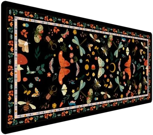 Vintage Butterfly & Botanical Desk Pad, Cottagecore Aesthetic Mouse Pad for Cozy Desk Setup, Decorative Desk Cover for Home Office (Black) by HUADO