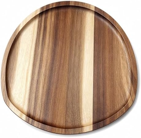 Okllen Set of 5 Small Acacia Wood Serving Platter and Trays, Irregular Oval Solid Wood Plates Serving Tray, Lightweight Wood Dinner Plates for Breakfast, Coffee, Tea, Snack, 6.3~11.7" L, 5.1~8.2" W - Image 3