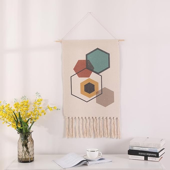 BMIDRUT Macrame Woven Wall Hanging Tapestry Home Decor Boho Bohemian Wall Art for Home Apartment Dorm Room Backdrop 20x35 Inch