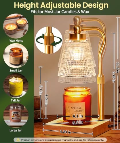 Height Adjustable Candle Warmer Lamp with Timer, 3 Dimmable Wax Melt Warmer, Birthday Gifts for Women Mom, House Warming Gifts New Home Decor, Candle Warmer for Jar Candles with 2 Bulbs, Gold-Clear - Image 5