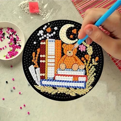 Clendo 8 Pcs 5D Book Diamond Art Coasters Kits with Holder, Diamond Painting Coasters Set for Adults, Small Mini Diamond Dots Kit for Beginners DIY Art Craft Home Decor - Image 3