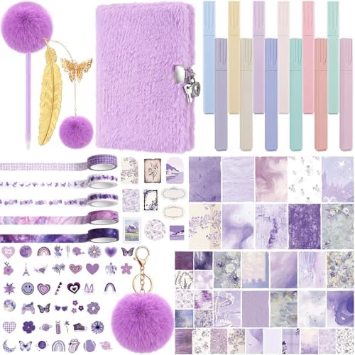 Janlaugh DIY Journal Diary with Lock Pack Scrapbook Kit, Purple, Plush by Janlaugh