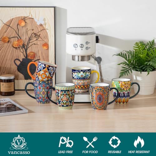 vancasso SIMI 12 oz Coffee Mugs Set of 6, Ceramic Mug with Handle, Boho - Image 3