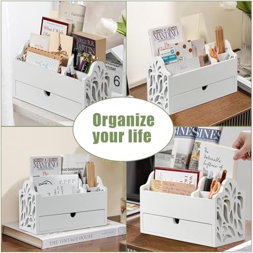 Desk Organizer with Drawer Wood File Office Mail Organizer Countertop - Image 4