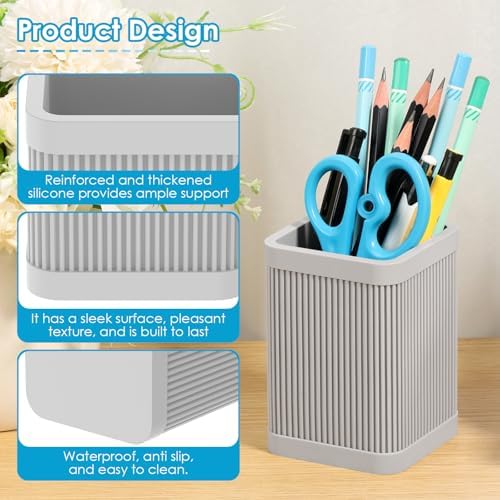 3PCS Aesthetic Pen Holder for Desk, Silicone Pencil Holder, Stylish Office Desk Decor, Reinforced and Thickened Desktop Organizer, Office Desks Organizer Accessories - Image 3