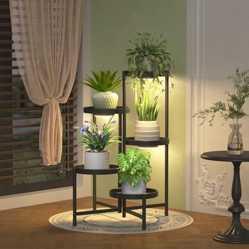 iDavosic.ly 5 Tier Large Plant Stand with Grow Light, 10 Inch Tray, Black by iDavosicly
