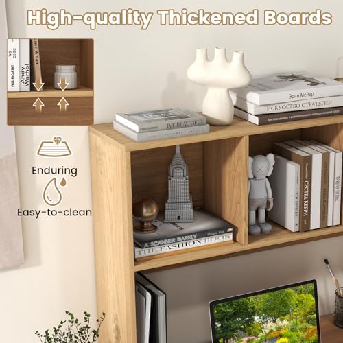 Giantex Desktop Bookshelf, Countertop Storage Hutch with 4 Shelves for Computer Desk, Dressing Tabletop Display Rack, Multipurpose Desk Hutch Storage Organizer for Home Office Dorm, Natural - Image 4
