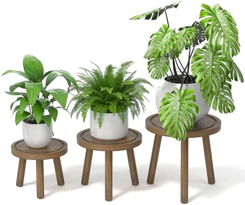 3-Pack Wood Plant Stands Indoor, Single Plant Stand for 6-12 Inch Pots, Mid-Century Modern Plant Stool, Tall Plant Stand for Large Plants for Living Room, Balcony, Office (Dark Gray) by Unknown