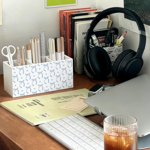 Coquette Blue Bow Pen Pencil Holder for Desk Decor - Image 3