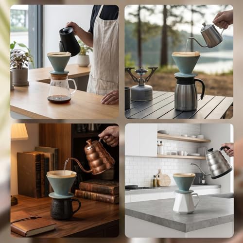 DIF DECO Ceramic Pour Over Coffee Dripper, Reusable Porcelain Portable Pour Over Coffee Maker, Slow Brewing Accessories with 1 Holes for Home, Office, Travel, Camping (Blue) - Image 7