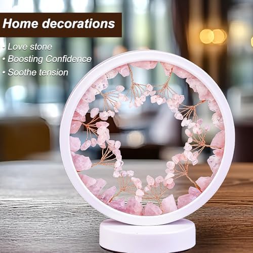 Runyangshi Lotus Lamp Natural Crystal Lamp, Tree of Life 3 Color Dimmable Crystal Wreath Light, Table Decor Spiritual Housewarming Gift(Rose Quartz) - Image 6