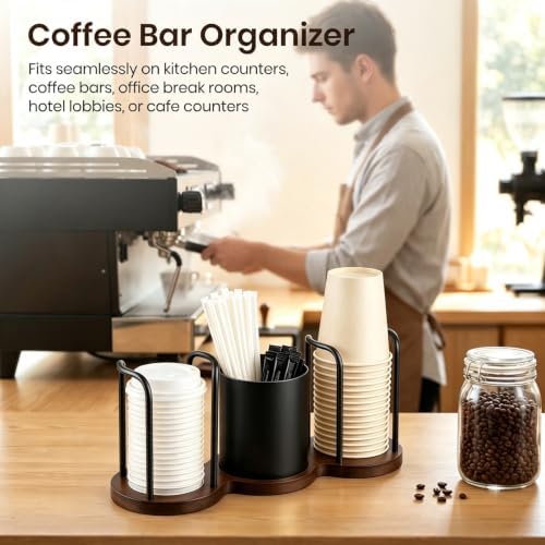 Coffee Cup Dispenser with Straw & Stirrer Storage Container (Black,S) - Image 7
