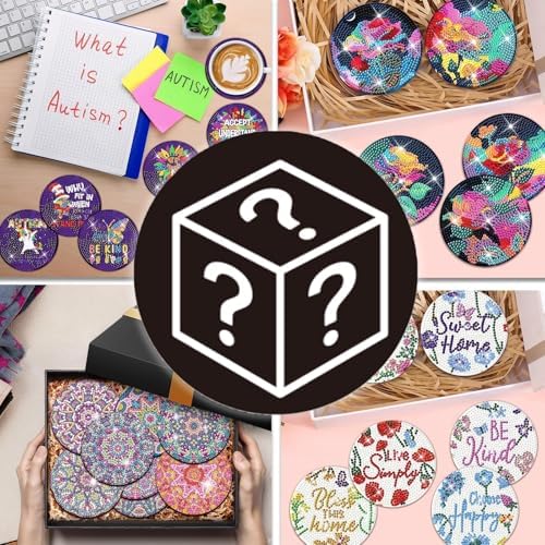 Demonwer 200 Styles Diamond Coasters Blind Box with Holder DIY Diamond Art Coaster Coaster Blind Box for Adults Diamond Kits Supplies for Christmas Holiday Gift - Image 6