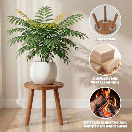 Wood Plant Stands Indoor, Teak Plant Stand Modern Plant Table for Large Plants, Wooden Plant Stool, Tall Plant Holder Small Round Side for Living Room, Balcony, Office (1 Pack) - Image 4