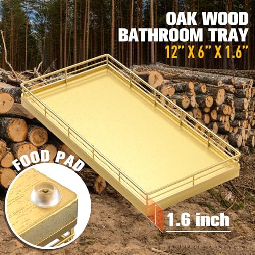 Bathroom Vanity Tray for Countertop, 12" x 6" Oak Wood Toilet Tank Tray - Image 3