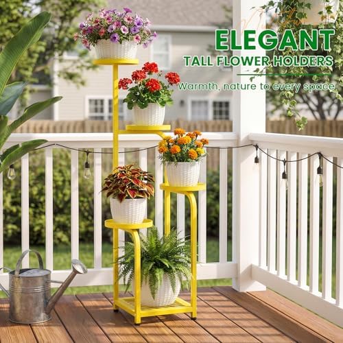 TOSKING Tall 5-Tier Square Plant Stand Indoor Outdoor, Anti-Tip, Yellow - Image 6