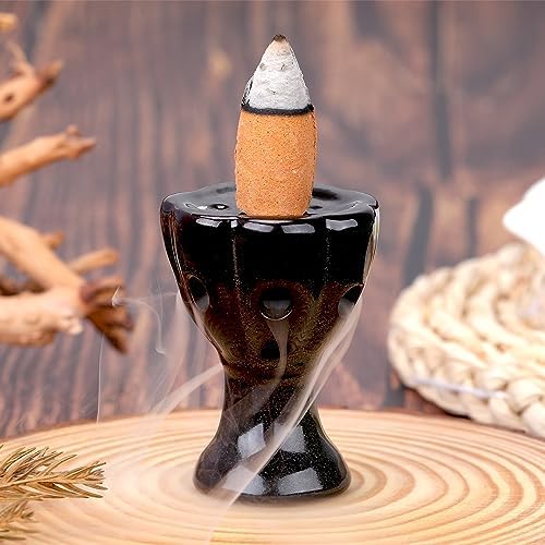 Mini Ceramic Incense Cone Holder, Waterfall Backflow Incense Burner, Incense Cone Burner Aromatherapy Ornament Home Decor for Yoga Meditation Office (Cup) - Image 3