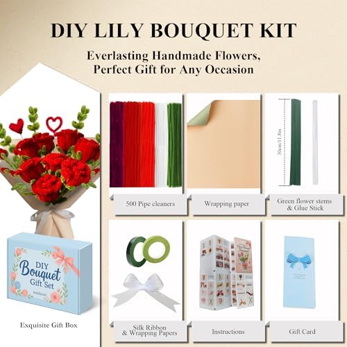 NREDXOON Pipe Cleaner Flower Kit 500pcs Chenille Stem Red Rose DIY Bouquet - Image 3
