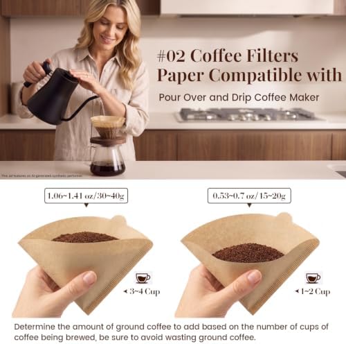 Clinuse 600Pcs Cone Coffee Filters #2, Unbleached Size 02 Coffee Filter - Image 4