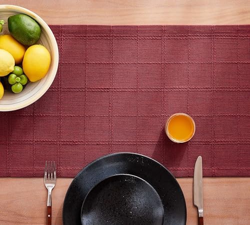 ZeeMart Linen Checked Farmhouse Table Runner, 13x72 Inches Burgundy - Image 7
