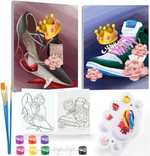 2Pcs Sip and Paint Kit for Adults,Valentines Couple Painting Kit Supplies Canvas, Pre Drawn Canvas to Paint for Date Night for Couples DIY Acrylic Painting Kits Party Favor 8×10 by iPaint