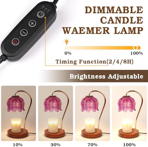 Purple Candle Warmer Lamp with Timer, Electric Candle Warmer, Women Birthday Christmas Gift, Flower Wax Warmer for Yankee Candle Lovers, Vintage Melt Lamp for House Warming Gifts for Mom, Friend - Image 2
