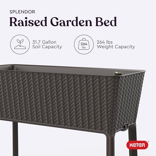 Keter Splendor 31.7 Gallon Raised Garden Bed with Self Watering Planter Box and Drainage Plug-Perfect for Growing Fresh Vegetables, Flowers and Herbs, Brown - Image 5