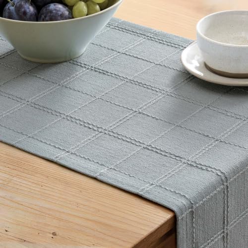 ZeeMart Linen Checked Farmhouse Table Runner, 13x48 Inches Chambray - Image 5