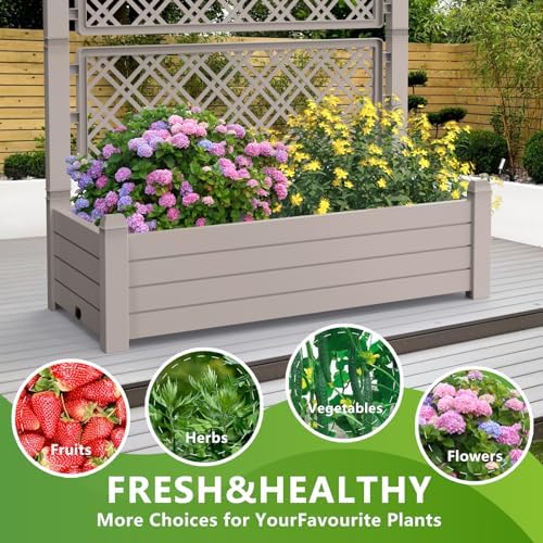 Elevated Raised Garden Bed,Outdoor Large Resin Patio Planter Box Stand Divisible with Drain Plug,Water Monitor for Plants Vegetables Flowers Fruits(Grey) - Image 6