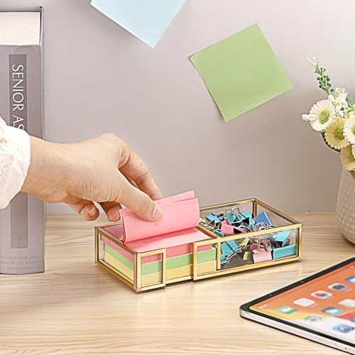 BTSKY Golden Glass 2 in 1 3x3 Inch Sticky Note Holder with Non-Slip Pads - Image 5