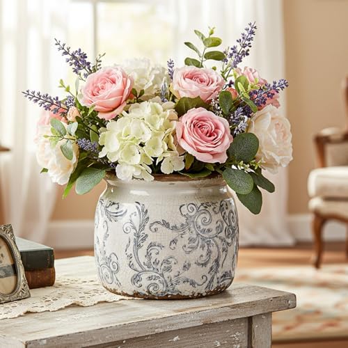 5.9'' Vintage Ceramic Planter, Ice Crack Glaze Gray Scroll Pot - Image 4