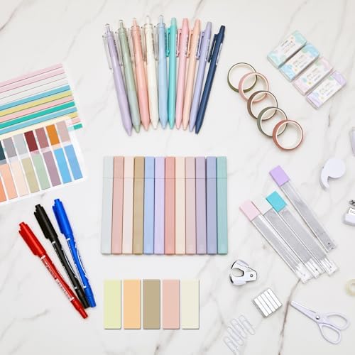 Sinload 60 Pcs Aesthetic Book Annotation Kit School Supplies Cute Pencil Case Mini Stapler Set 12 Highlighter 5 Gel Pen 6 Pencil 5 Magnetic Bookmark 1220 Sticky Note Student Stationary(Black) - Image 2