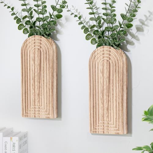 Handmade Wooden Wall Vases Set of 2 for Plants by Unknown