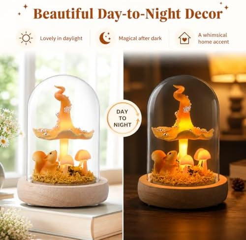 QUELIEN Mushroom Lamp in Glass Dome,Mushroom Gifts for Women - Warm LED Night Light for Bedroom Decor,Birthday Party Decorations,Ideal Birthday Gift Valentines Gift - Image 2