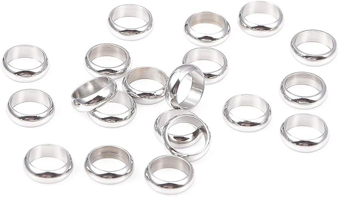 Stainless Steel Spacer Beads 8x2.5mm Rondelle Loose Charm Caps Beads for DIY Jewelry Making 50pcs with 6mm Hole